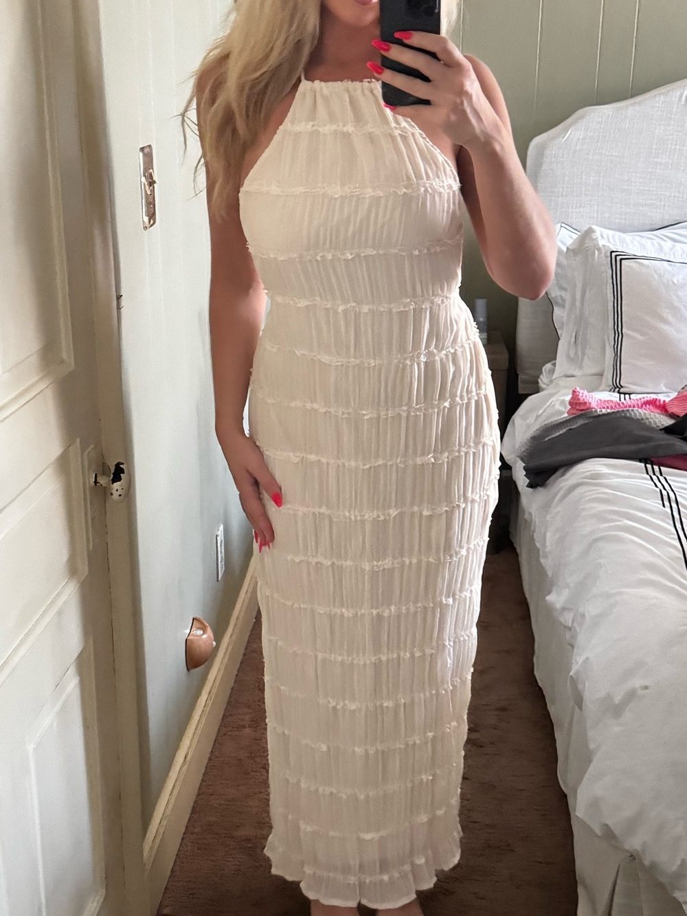 Elegant Cream Tiered Midi Dress - Women's